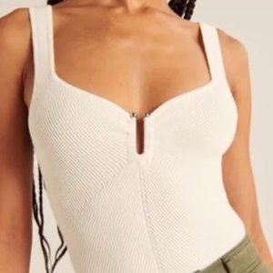 XS White Abercrombie Sweetheart Neckline w/Hardware, Sweater Sleeveless Bodysuit